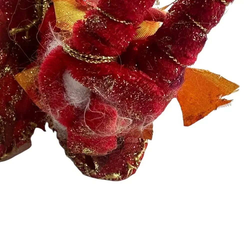 Handmade Fairy Art Doll Red Gold Leaves Wings Whimsical Pixie Fantasy Damaged
